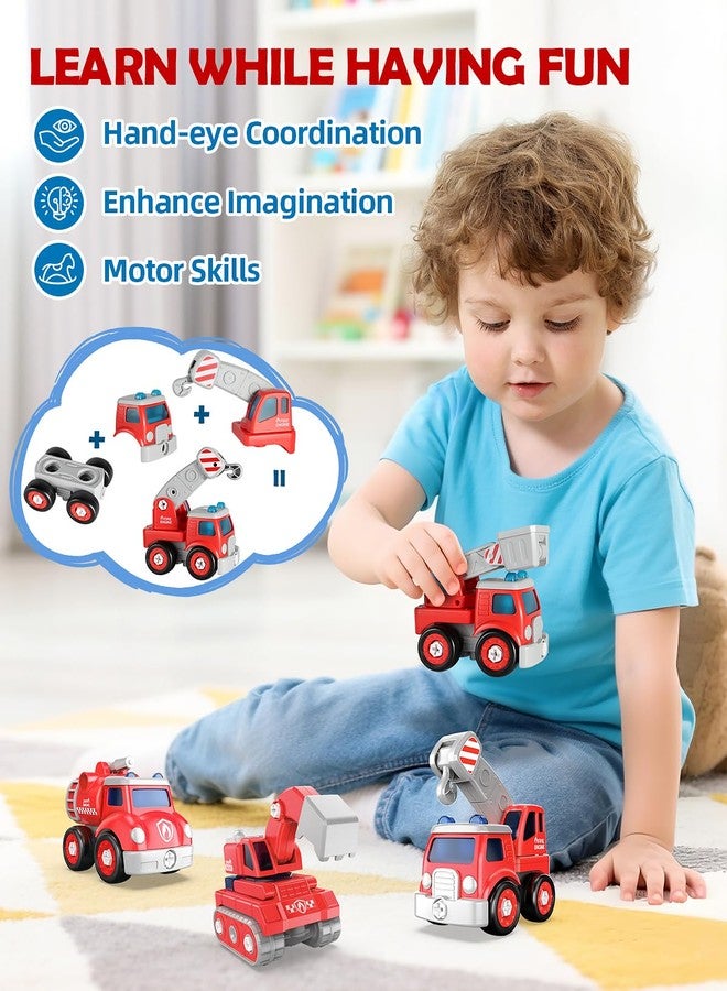 Baobrava Transformers Toys for 4 5 6 7 8 Year Old Boys, 5-in-1 Fire Truck Car Toys to Take Apart Transform to Robot, STEM Building Toys, Montessori Creative Drill Screw Set Birthday Gifts for Kids - Image 3